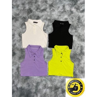 Áo ba lỗ croptop cổ bẻ cài cúc (Video) | BigBuy360 - bigbuy360.vn