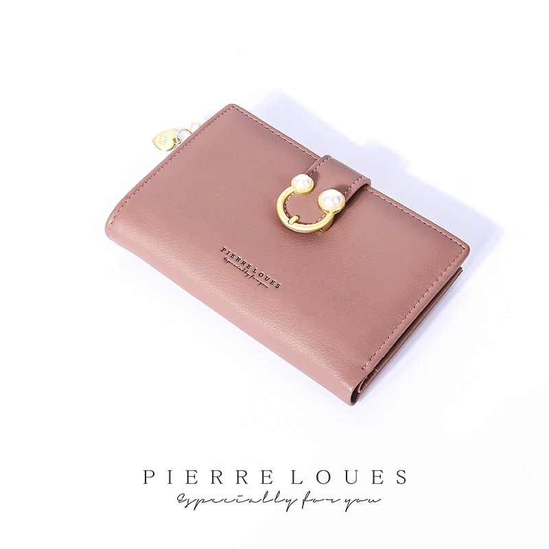 Ví ngắn PIERRE LOUES hai ngăn dạng gấp có dây khóa kéo thiết kế đơn giản thời trang dành cho nữ