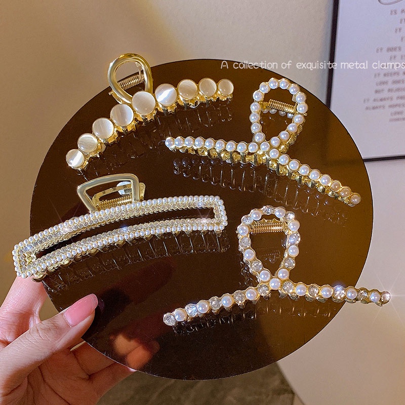 Kẹp Tóc Đính Đá Ngọc Trai Giả 2023 Sang Trọng Cho Nữ