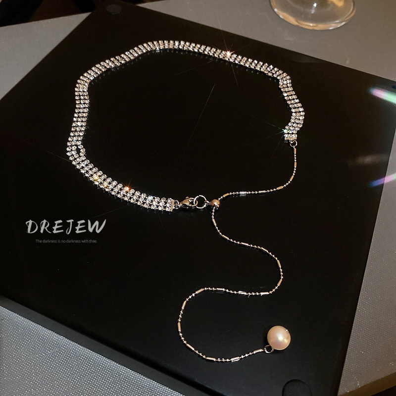 DREJEW Vòng Cổ Choker Ngọc Trai Kim Cương Ngọc Trai Siêu Lấp Lánh Thiết Kế Cảm Giác Độc Đáo Thời Trang Châu Âu Cho Nữ