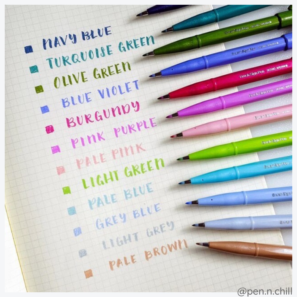 Bút Thư Pháp Pentel Fude Touch Sign Brush 12 Màu Pastelv