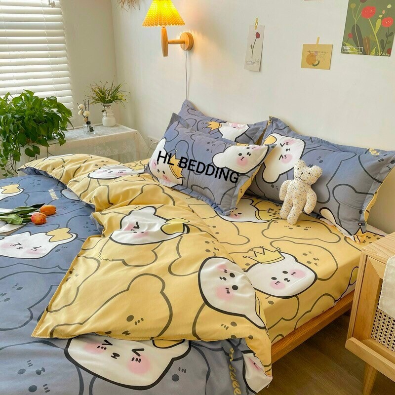 Bộ chăn ga Cotton poly thú cưng gấu vương niệm so sweet HL bedding chăn ga hàn quốc đủ màu đủ size miễn phí bo chun
