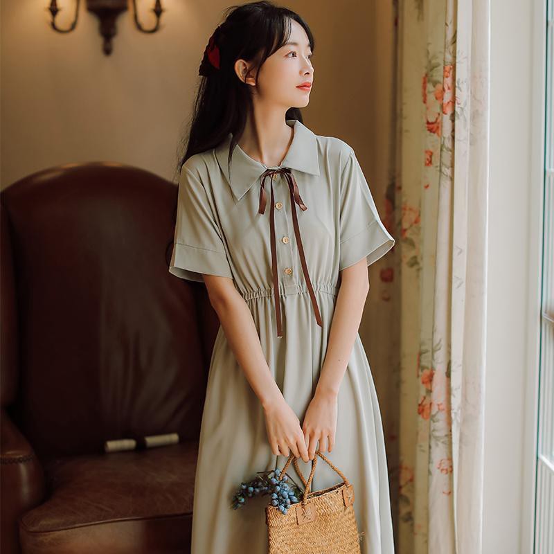 ⭐0412⭐New summer fashion Korean style bow tie short-sleeved dress
