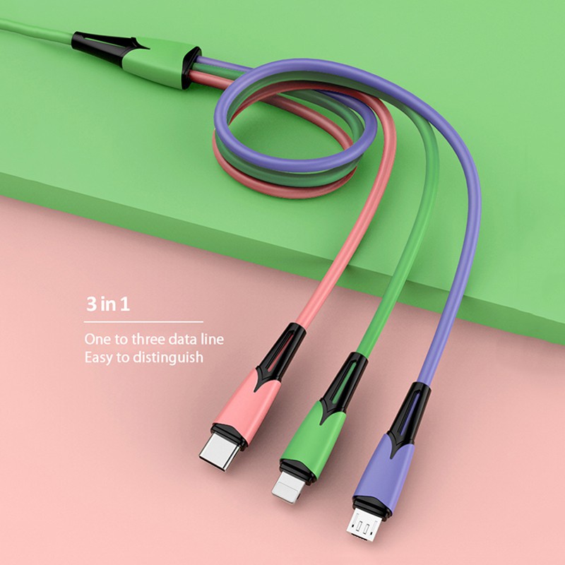 Dây Cáp Sạc Nhanh USB Suntaiho Dành Cho iPhone 12 Pro Max 12 mini / Micro / Type C 3 Trong 1 Bằng Silicon Lỏng Dài 180cm