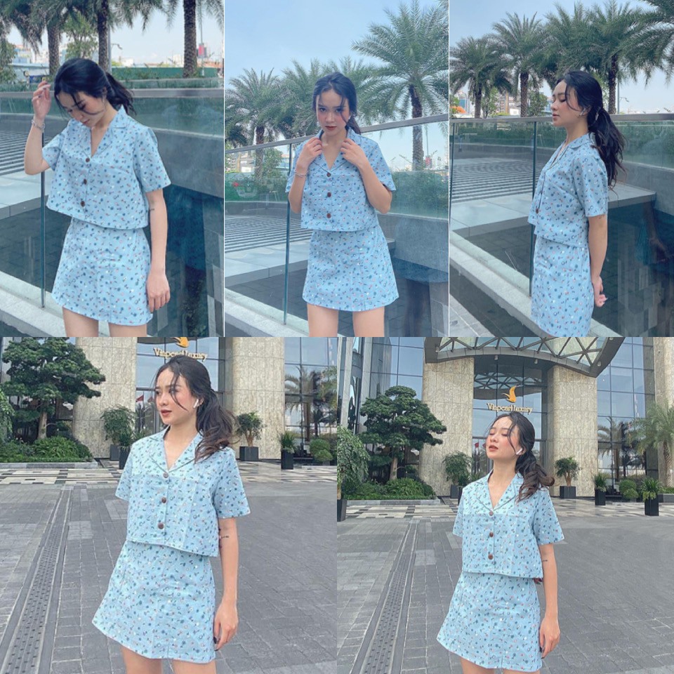 Set Đồ Annie Set gồm chân váy và áo thiết kế chất vải linen in hoạ tiết hoa nhí - váy có bo chun co giãn kèm lớp lót dày | BigBuy360 - bigbuy360.vn