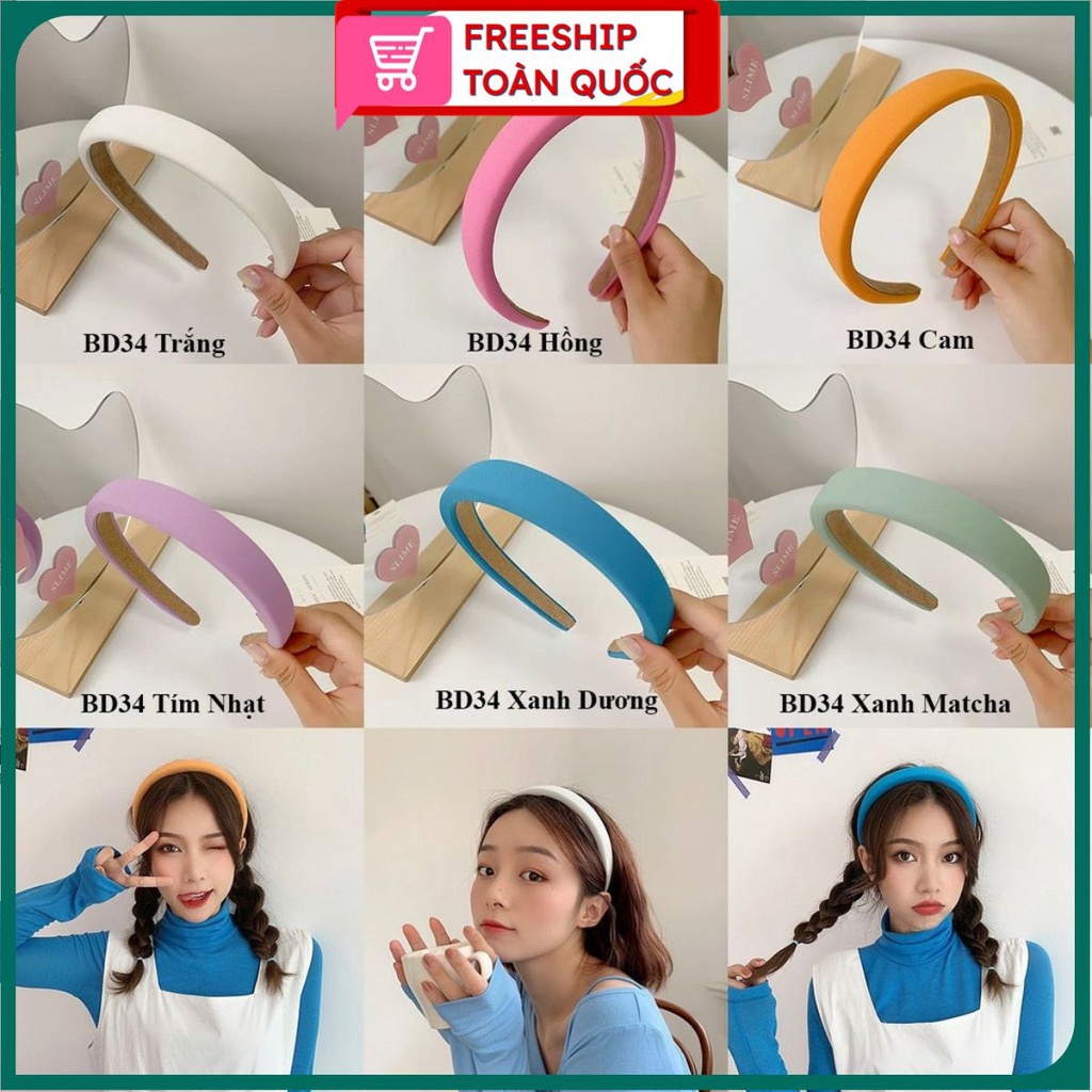 Băng Đô Cài Tóc Màu Trơn Chống Trượt Phong Cách Hàn Quốc Dễ Thương