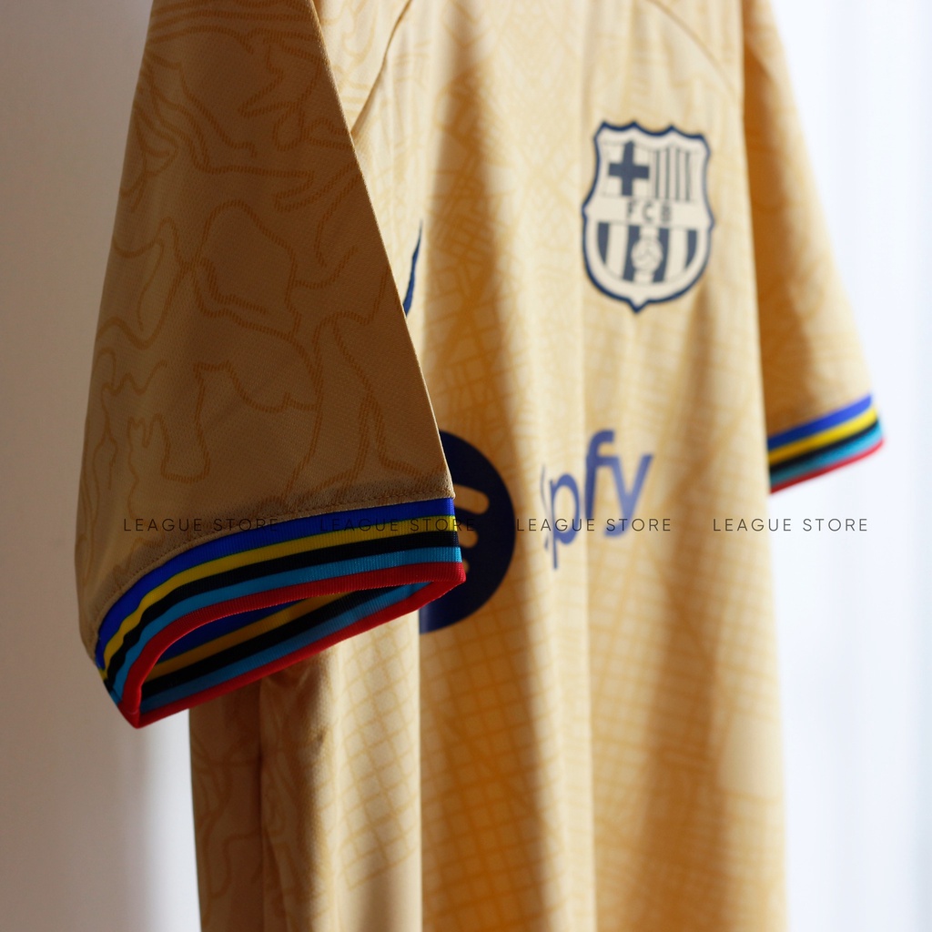 Áo đá bóng Barcelona Leaguestore - bộ quần áo đá banh Barca màu vàng 22/23 set bộ thể thao nam tay ngắn form âu