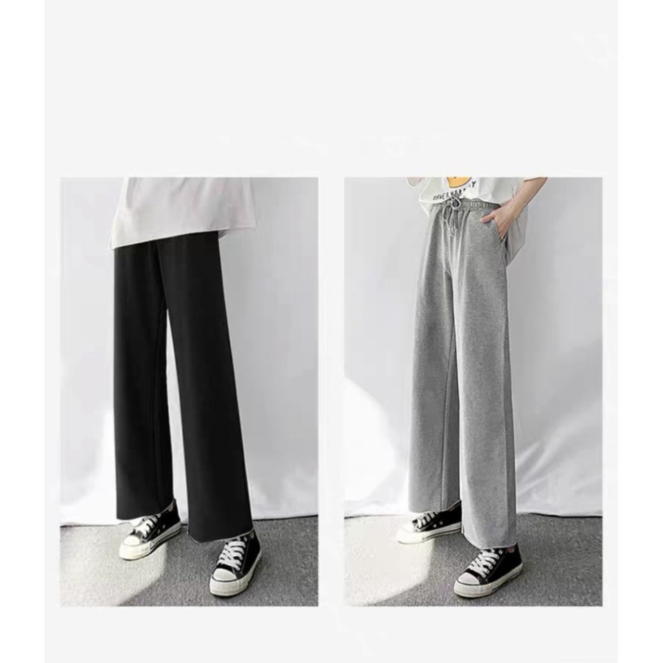 Quần dài ống rộng trơn basic - Quần trơn 2 màu ĐEN XÁM - Ống suông vải cotton mịn dày co dãn | BigBuy360 - bigbuy360.vn
