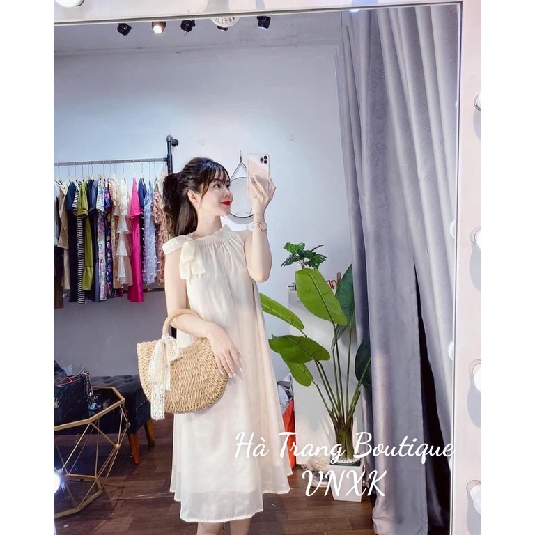 Váy yếm cổ nơ, váy sát nách, Hàng loại 1 váy chất voan hàng 2 lớp