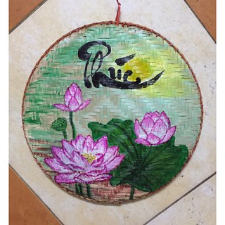 Tranh vẽ sen đẹp trên mẹt tre ( 30cm )