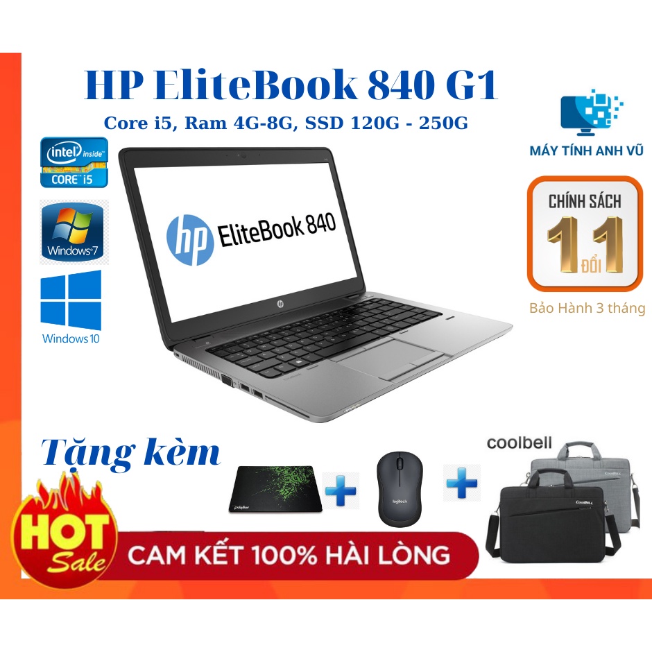 Laptop HP 840G1 Core i5 ram 8G SSD 128G mỏng đẹp