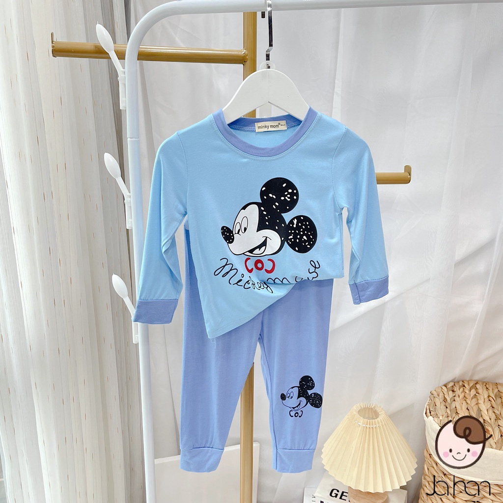 Bộ dài tay cho bé trai bé gái in hình đáng yêu, đồ bộ thun lạnh dài tay minky mom trẻ em mặc ngủ 1 2 3 4 5 tuổi BD008