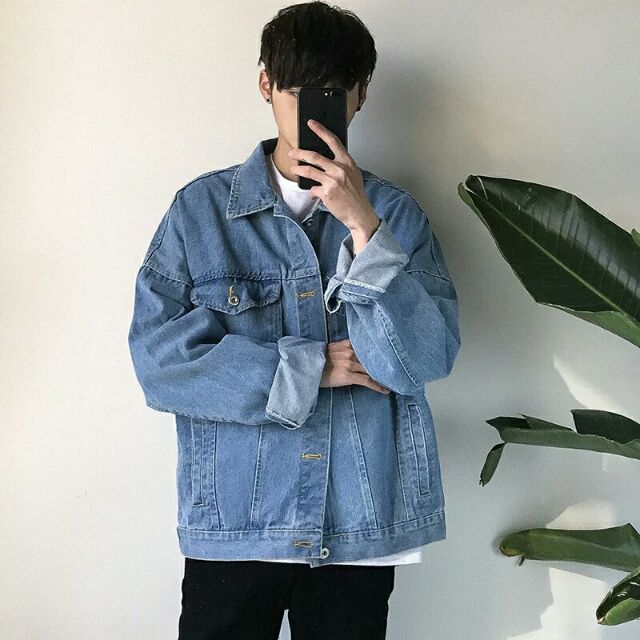 Áo khoác jean bò oversize phong cách Hàn quốc ulzzang chất mềm mát