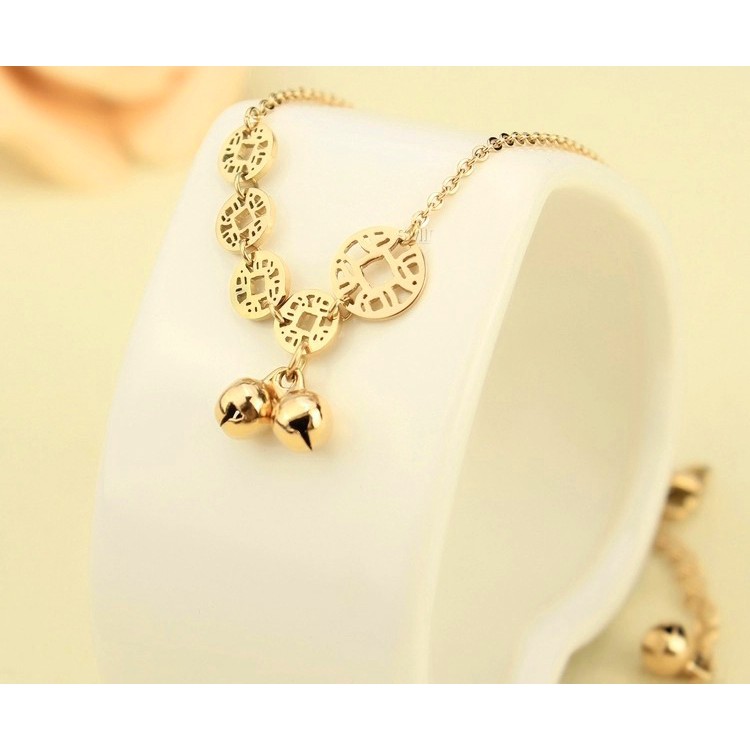 Lắc chân titan hình đồng tiền cổ màu vàng tươi (24k)