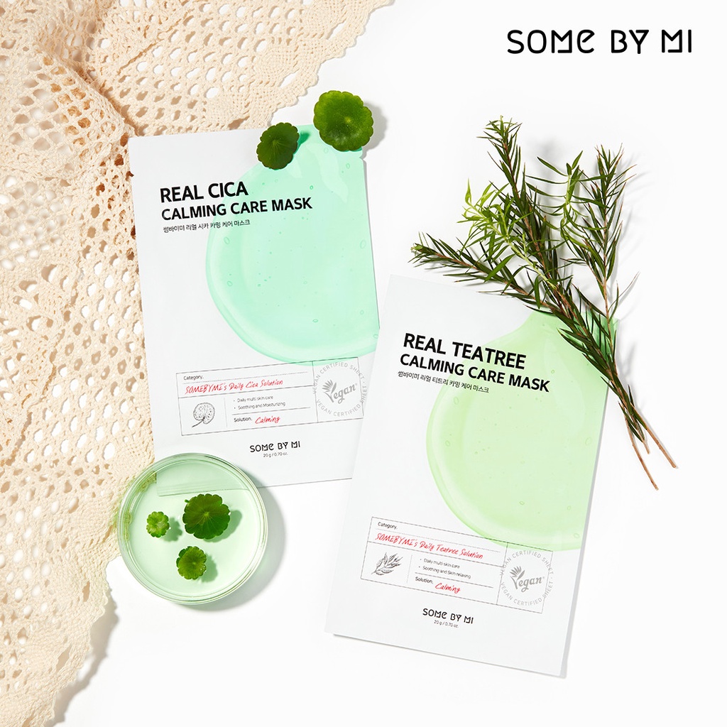 Combo 10 Mặt Nạ Làm Dịu Da Mụn Chiết Xuất Tràm Trà Some By Mi Real Teatree Calming Care Mask 20g x 10 - Teatree