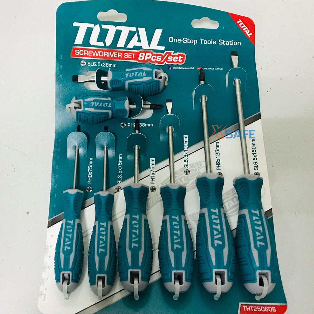 Bộ 8 tua vít TOTAL THT250608 tay cầm mới Bộ tuốc nơ vít chất liệu CR-V chịu nhiệt, chống ăn mòn, bền bỉ dễ sử dụng