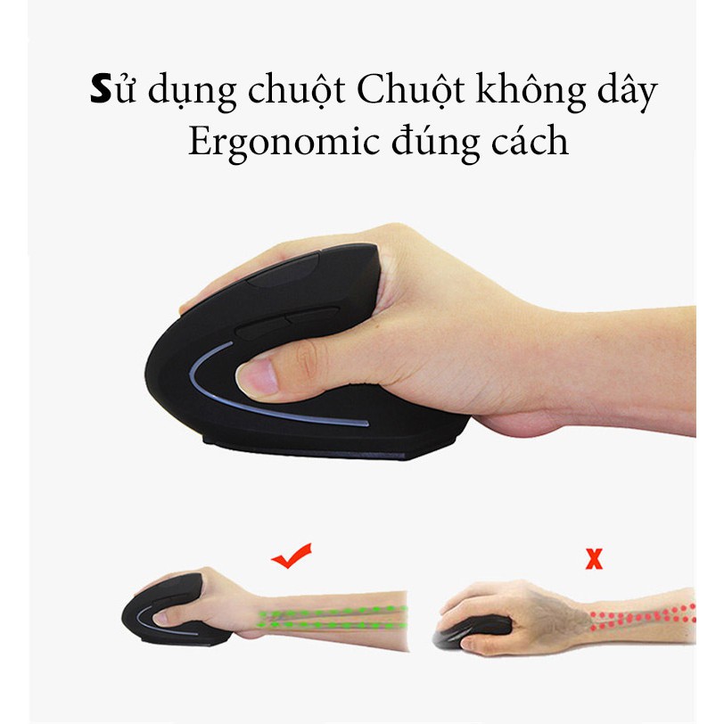 Chuột không dây Ergonomic Mouse 2.4 GHz (Đen) kiểu đứng chống mỏi Thế hệ mới nhất