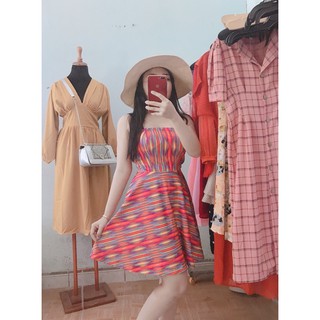 Đầm xoè 2 dây moschi.no sọc