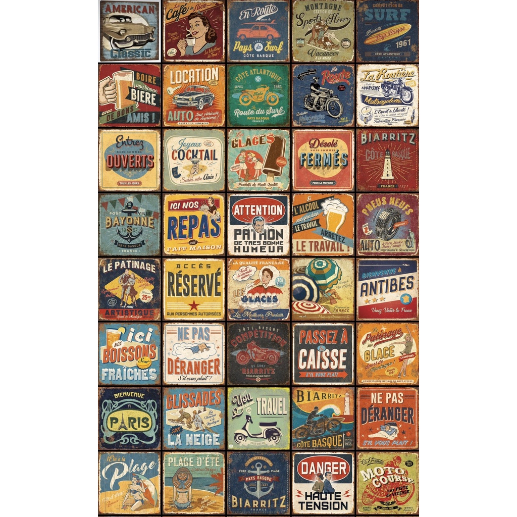 20 TẤM DECAL POSTER DÁN TƯỜNG TRANG TRÍ CỬA HÀNG/CAFE CỔ ĐIỂN VINTAGE KHỔ VUÔNG 23CM