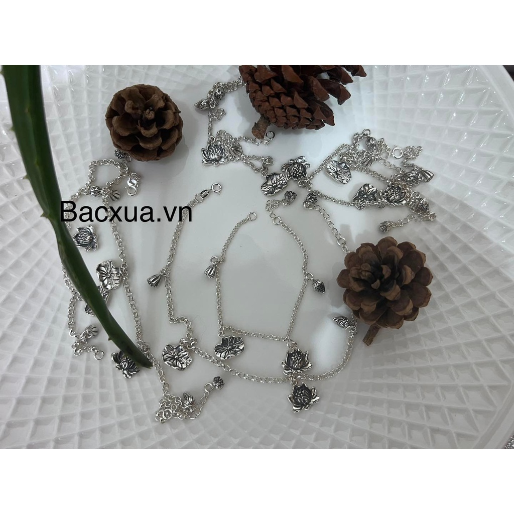 LẮC CHÂN VÒNG ĐỜI SEN BẠC NGUYÊN CHẤT S990