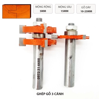 Mũi phay gỗ - mũi soi ghép gỗ 3 cánh mộng rộng 5mm mộng sâu 15mm, cốt 12.7mm - dụng cụ phụ kiện ngành mộc