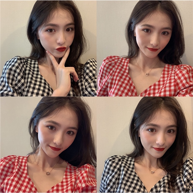 Áo sơ mi NZN tay phồng ôm dáng họa tiết sọc caro thời trang mùa hè dành cho nữ