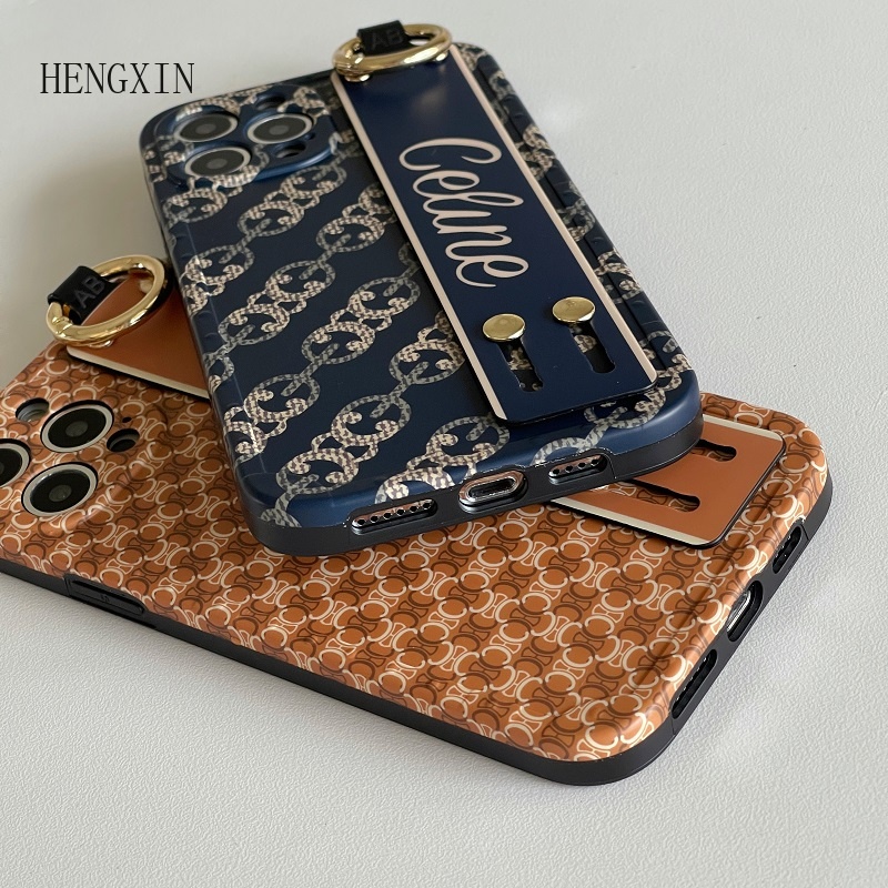 Luxury and fashionable wrist strap holder phone case suitable for iPhone 15 14 11 12 13 Pro Max shockproof silicone protective case