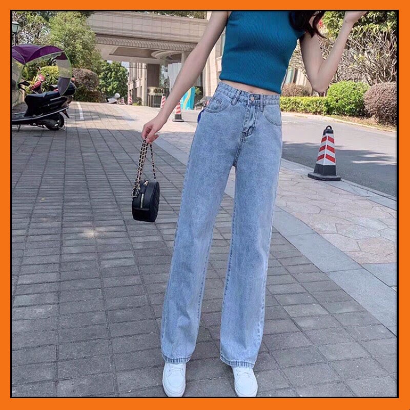 Quần bò jean ống rộng suông xuông nữ jeans cạp cao phong cách Hàn Quốc sành điệu style | BigBuy360 - bigbuy360.vn