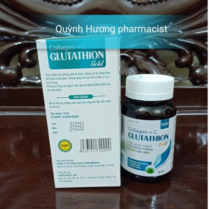 Viên uống COLLAGEN +C GLUTATHION GOLD lọ 30 viên giúp đẹp da,cải thiện suy giảm nội tiết tố nữ