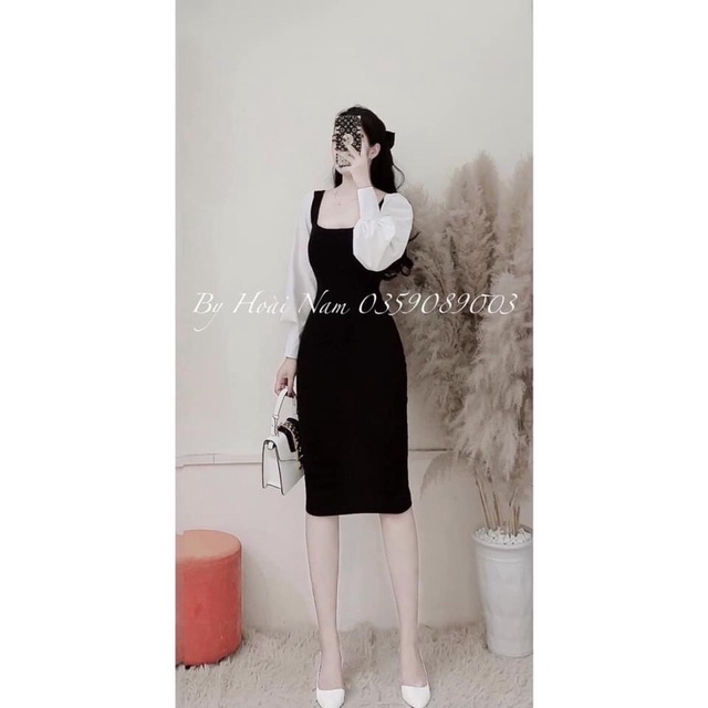 Váy body nữ sexy tay dài cổ trễ chất umi co giãn