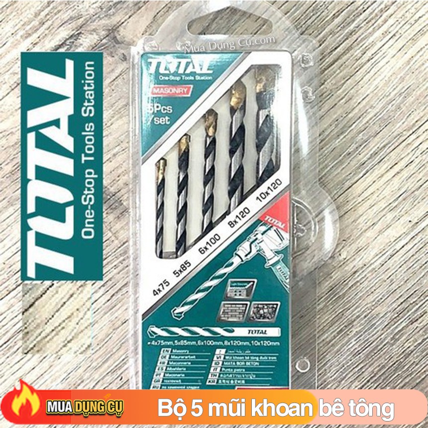 Bộ 5 mũi khoan bê tông Total TACSD5055 (4mm, 5mm, 6mm, 8mm, 10mm)