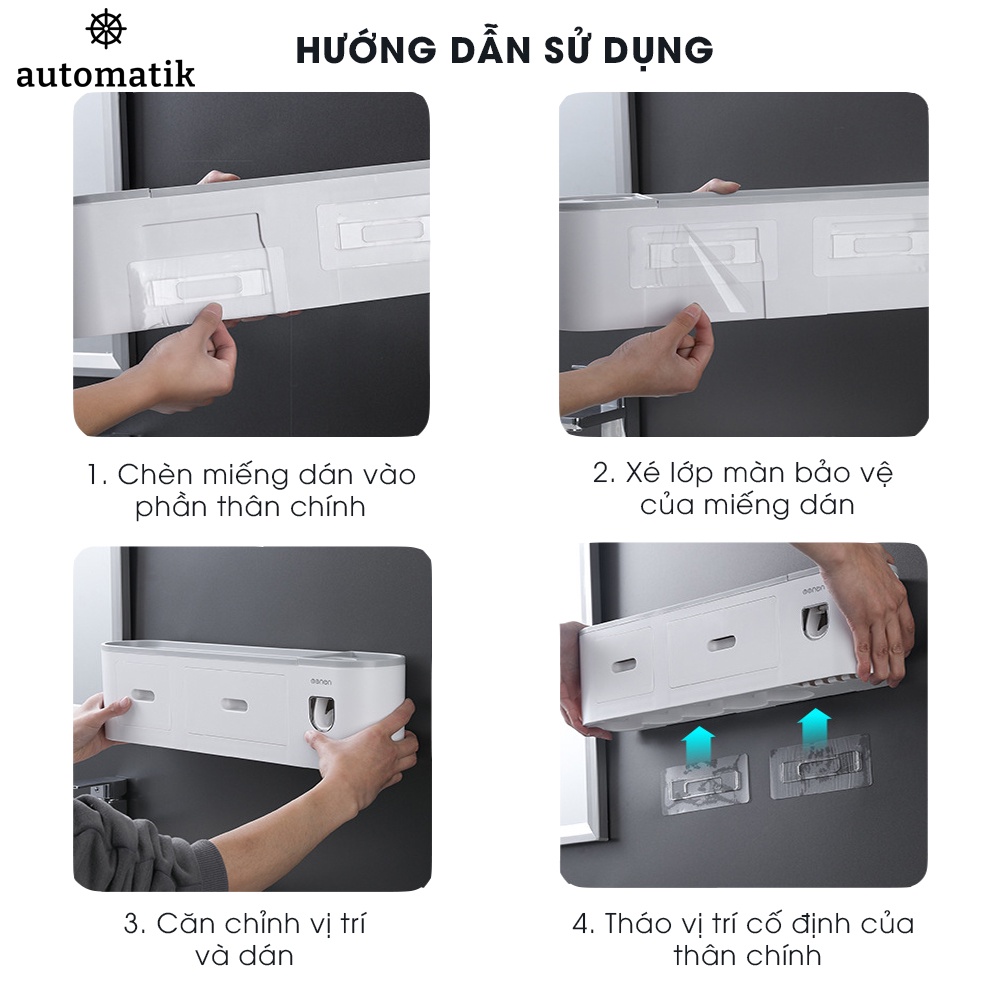 Bộ Nhả Kem Đánh Răng Tự Động, Giá Treo/ Kệ Để Đồ Nhà Tắm, Bàn Chải Dán Tường, Giá Đựng Cốc, Bàn Chải Điện - Automatik