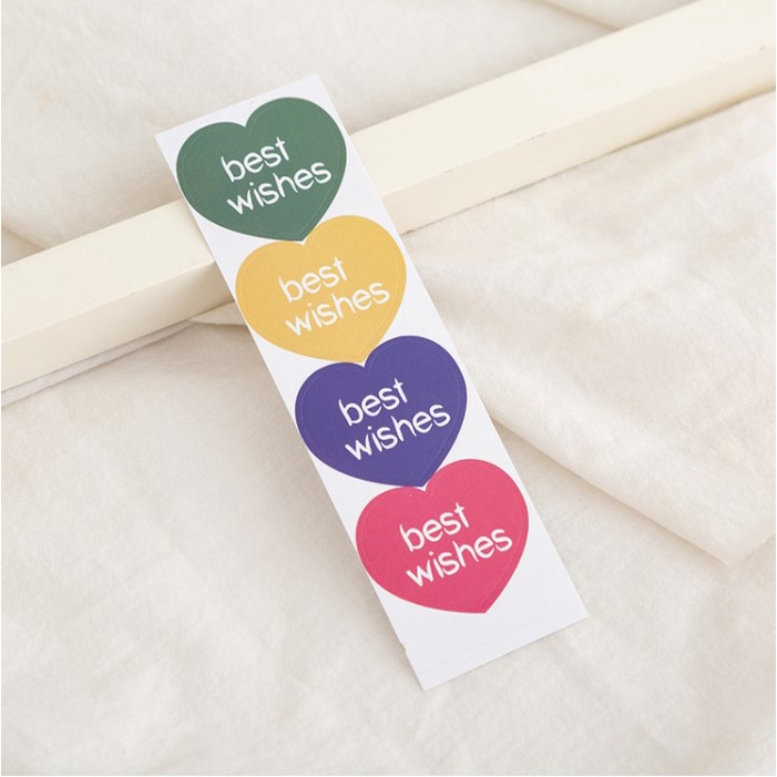 Tem nhãn dán cảm ơn, lời chúc tốt đẹp. Set 4 sticker thanks you mặt cười hình tròn, best wishes hình trái tim tự dính