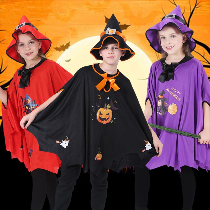 Áo Choàng Phù Thủy Hóa Trang Halloween Kèm Mũ Đầu Nhọn