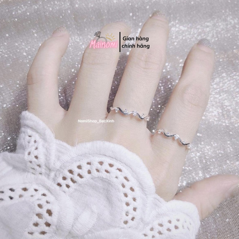 Nhẫn Bạc dây leo nhỏ nhắn, hoa đá nhỏ xíu tạo nét nhẹ nhàng dễ thương Mainomi Shop Bạc Xinh