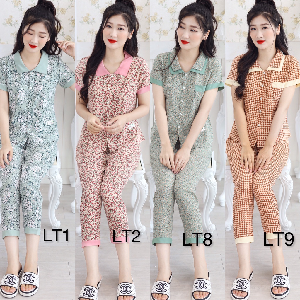 Bộ quần áo ngủ nữ áo cộc quần dài trẻ trung,chất lụa mềm mịn mát