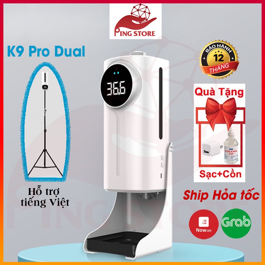 Máy Đo Thân Nhiệt Tự Động Xịt Sát Khuẩn K9 PRO DULE - Giọng Nói Tiếng Việt - Chính Hãng - Bao Gồm Chân Đế - Bản 2022