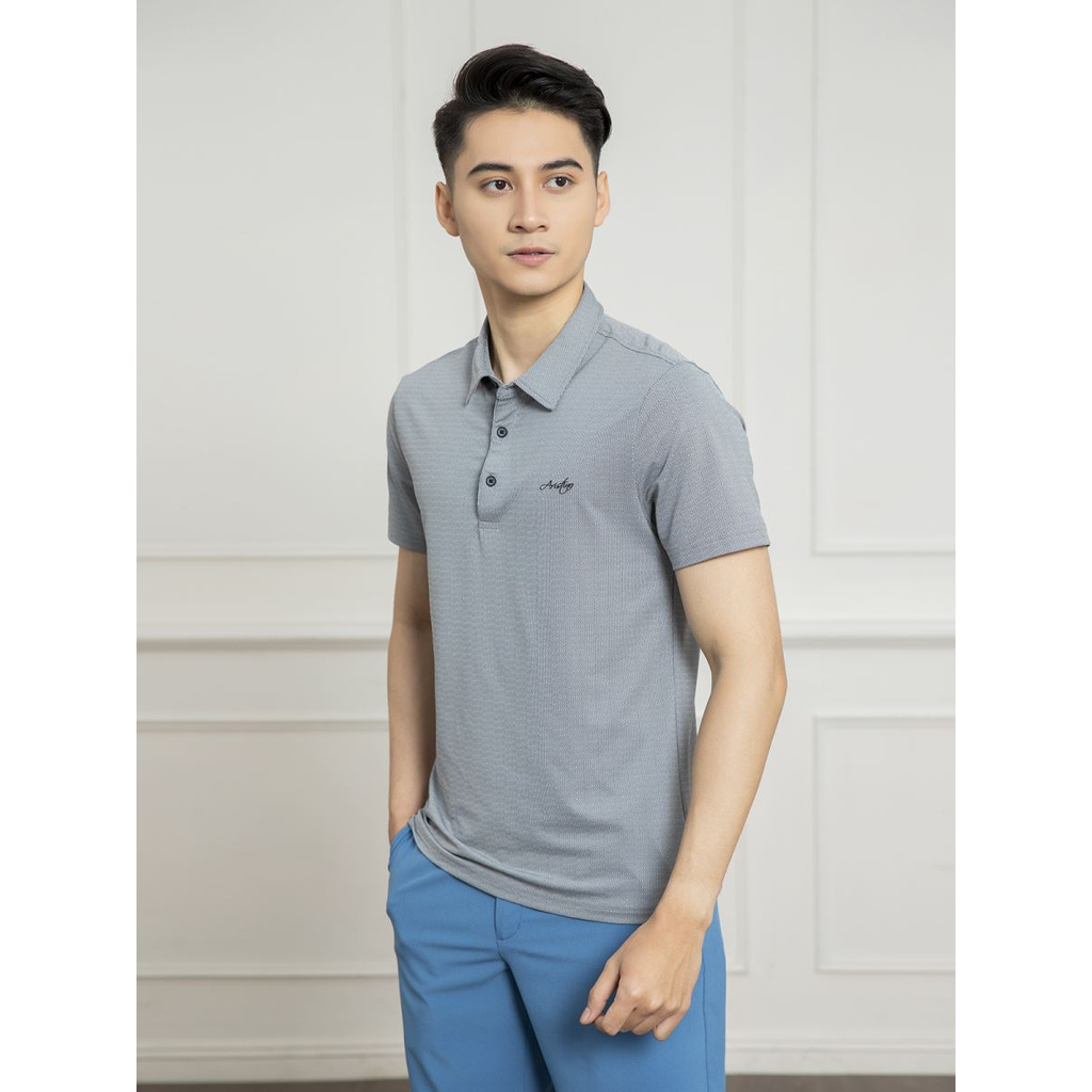 Áo Thun Nam Tay Ngắn Có Cổ Aristino APS032S1 Màu Xám 153 Jacquard Họa Tiết Vải Polyester Dáng Regular Fit