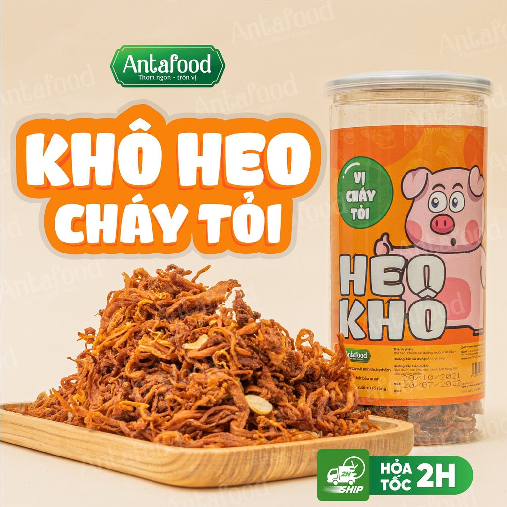 Khô heo cháy tỏi lọ 250g ANTAMAX, ăn vặt ngon và sạch mỗi ngày.