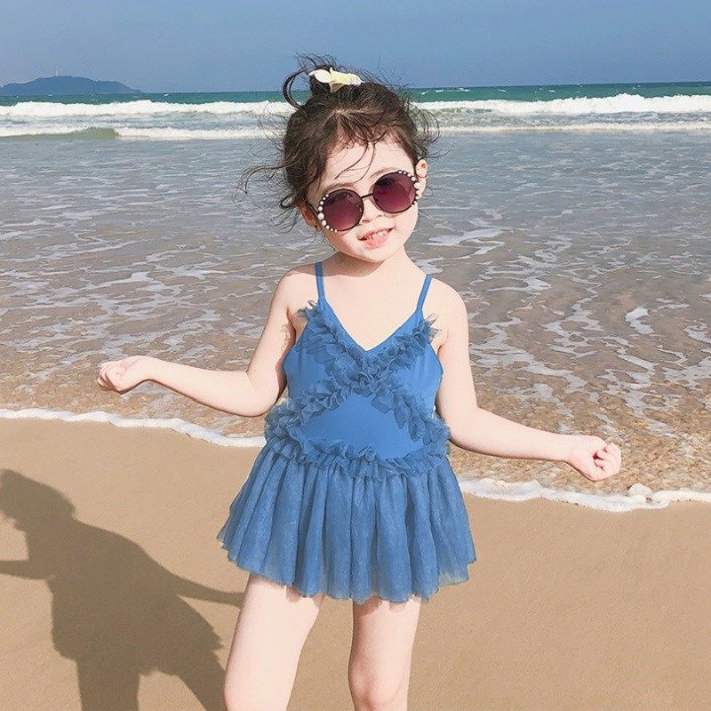 Bộ Đồ Bơi Hai Mảnh Phối Ren Kiểu Công Chúa Dễ Thương Cho Bé Gái