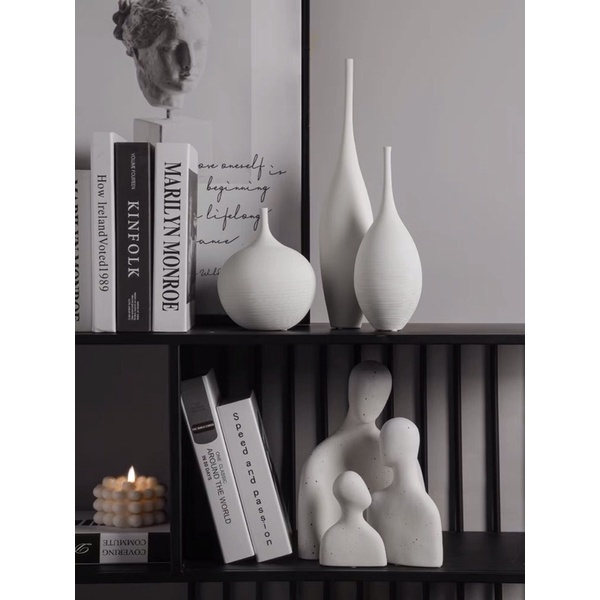 Set tượng decor phòng khách, tủ rượu phong cách Bắc Âu