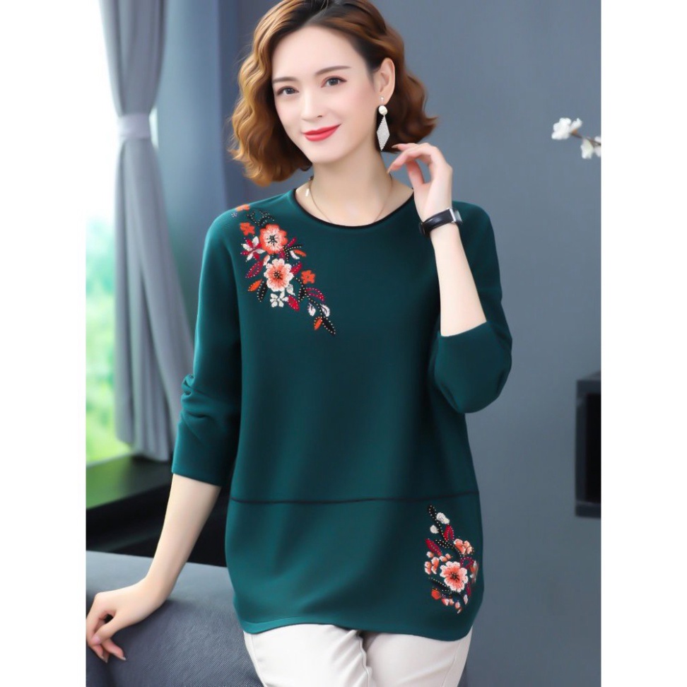 Áo thun nữ trung niên dài tay dáng rộng - Áo thun mặc nhà cho mẹ chất xneo