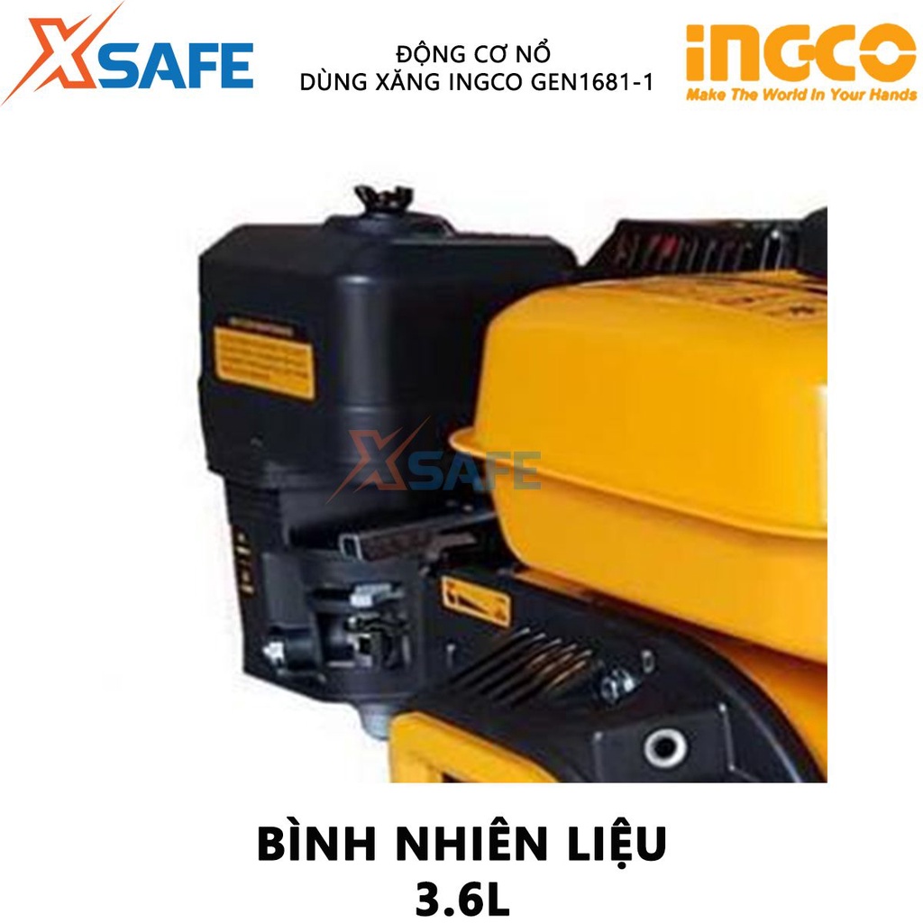 Động cơ nổ dùng xăng INGCO GEN1681-1 Máy nổ động cơ 4 thì, OHV, đầu ra tối đa 5,5HP, bình nhiên liệu 3,6L - [XSAFE]