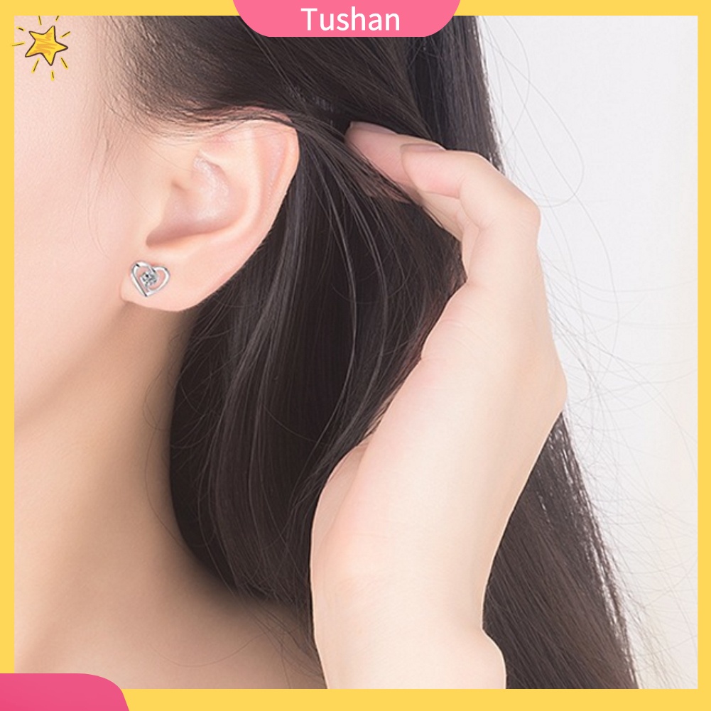 TUSH_Fashion Women Cubic Zirconia Inlaid Swirl Heart Ear Stud Earrings Jewelry Gift