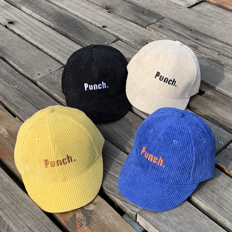 Baby Hat PUNCH Letters Embroidery Corduroy Short Brim Kids Baseball Cap