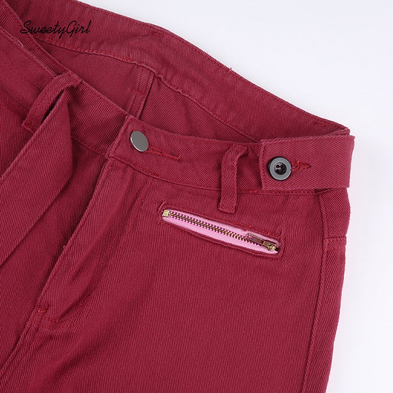 Quần Dài Thể Thao Dáng Suông Lưng Thấp Màu Đỏ Trơn Có Túi Và Khóa Kéo Thời Trang 2022 Cho Nữ