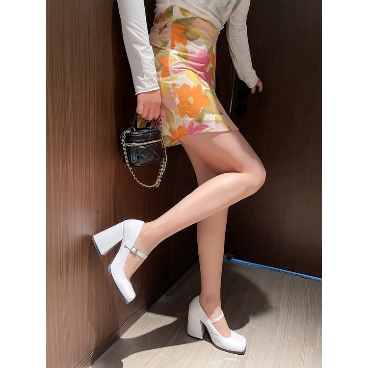 Giày Cao Gót 9.5cm Mũi Vuông Cài Khóa Thiết Kế Đơn Giản Dễ Phối Đồ Thời Trang Xuân Thu 2022 Cho Nữ Size 34-46