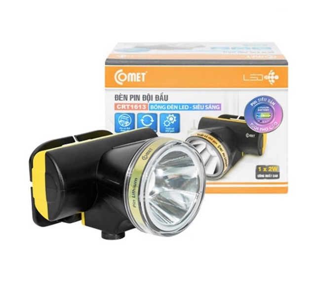 Đèn pin đội đầu COMET CRT1613 [HÀNG CHÍNH HÃNG], Pin tháo rời, 2W, 1800 mAh