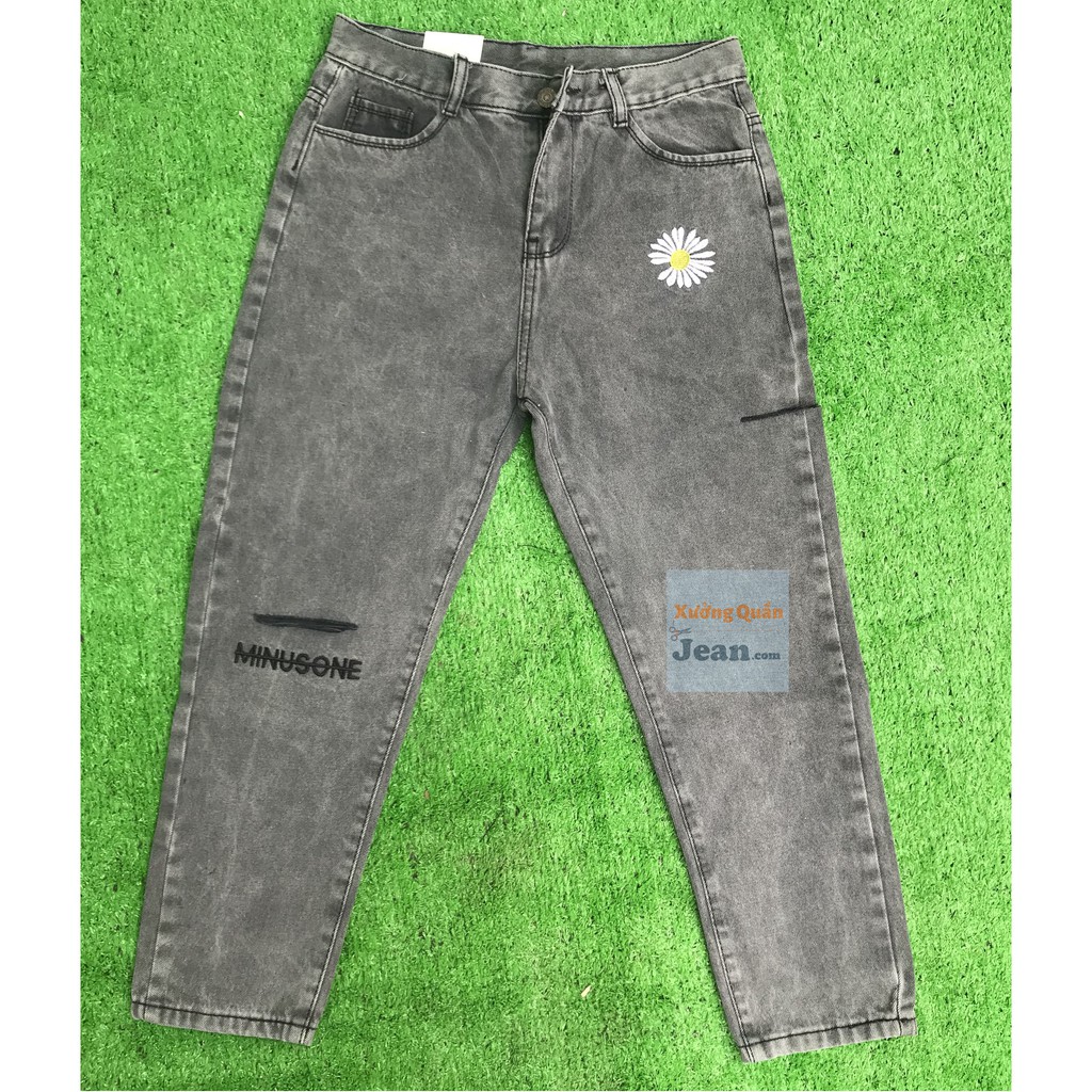 FS50K_Quần Baggy Jean Trơn Và Rách Thêu Hoa Cúc Đẹp Mê Ly - 407