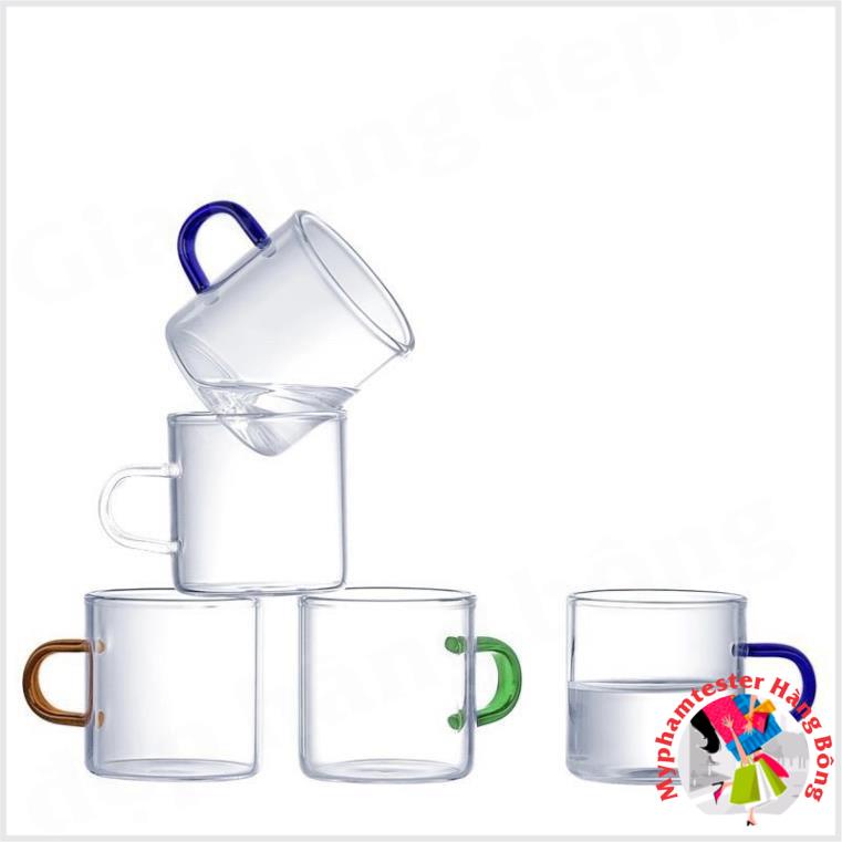 (HÀNG ĐẸP) set 6 chén thuỷ tinh trụ quai màu dung tích 100ml